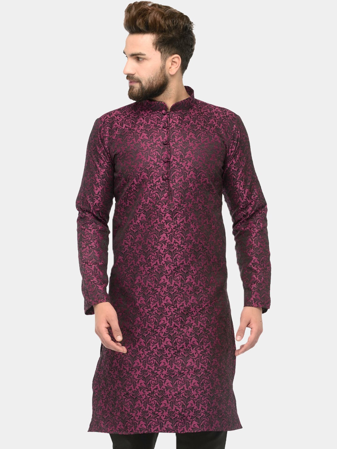 

Jompers Men Purple Woven Design Kurta