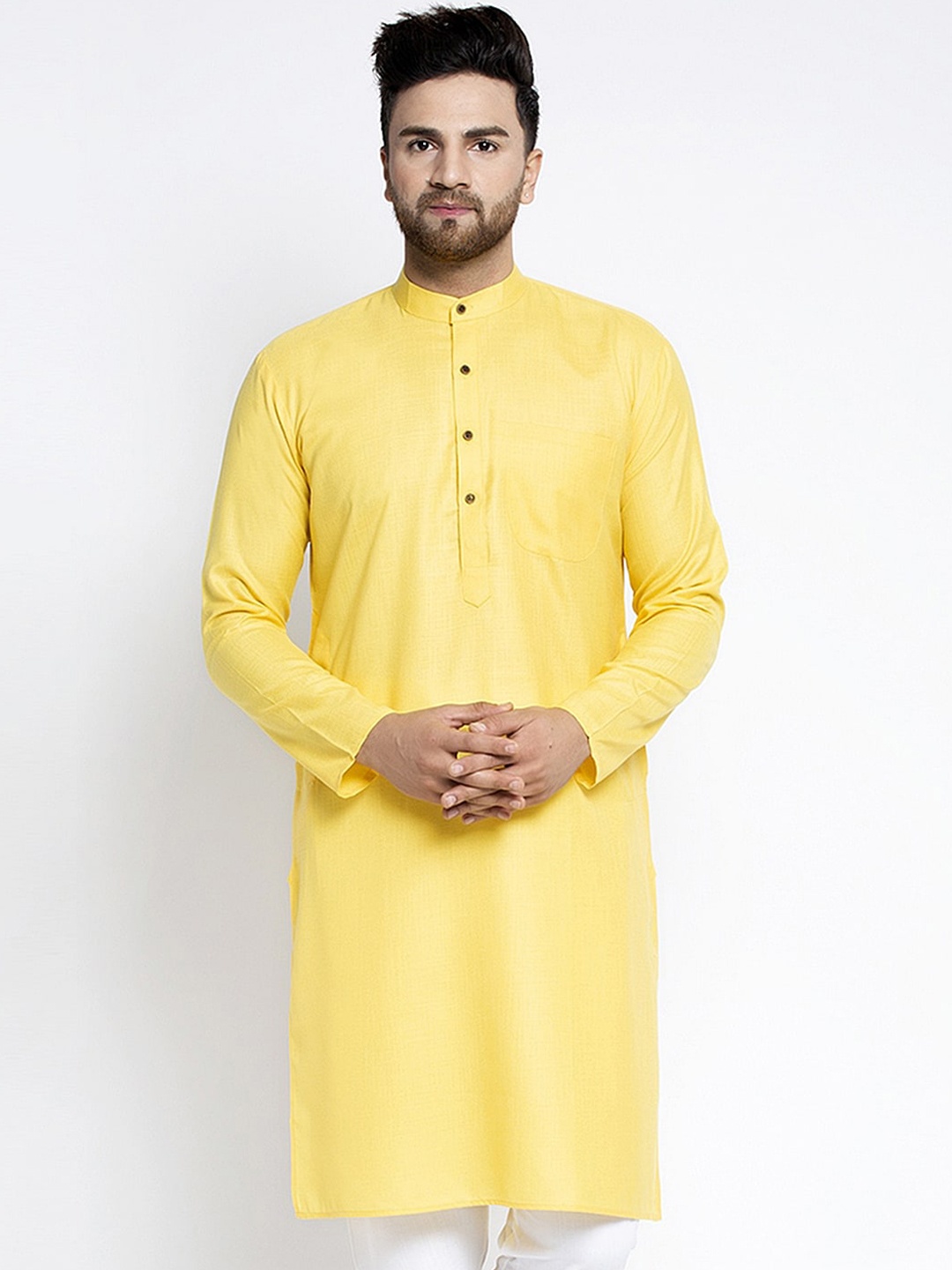 

Jompers Men Yellow Solid Straight Kurta
