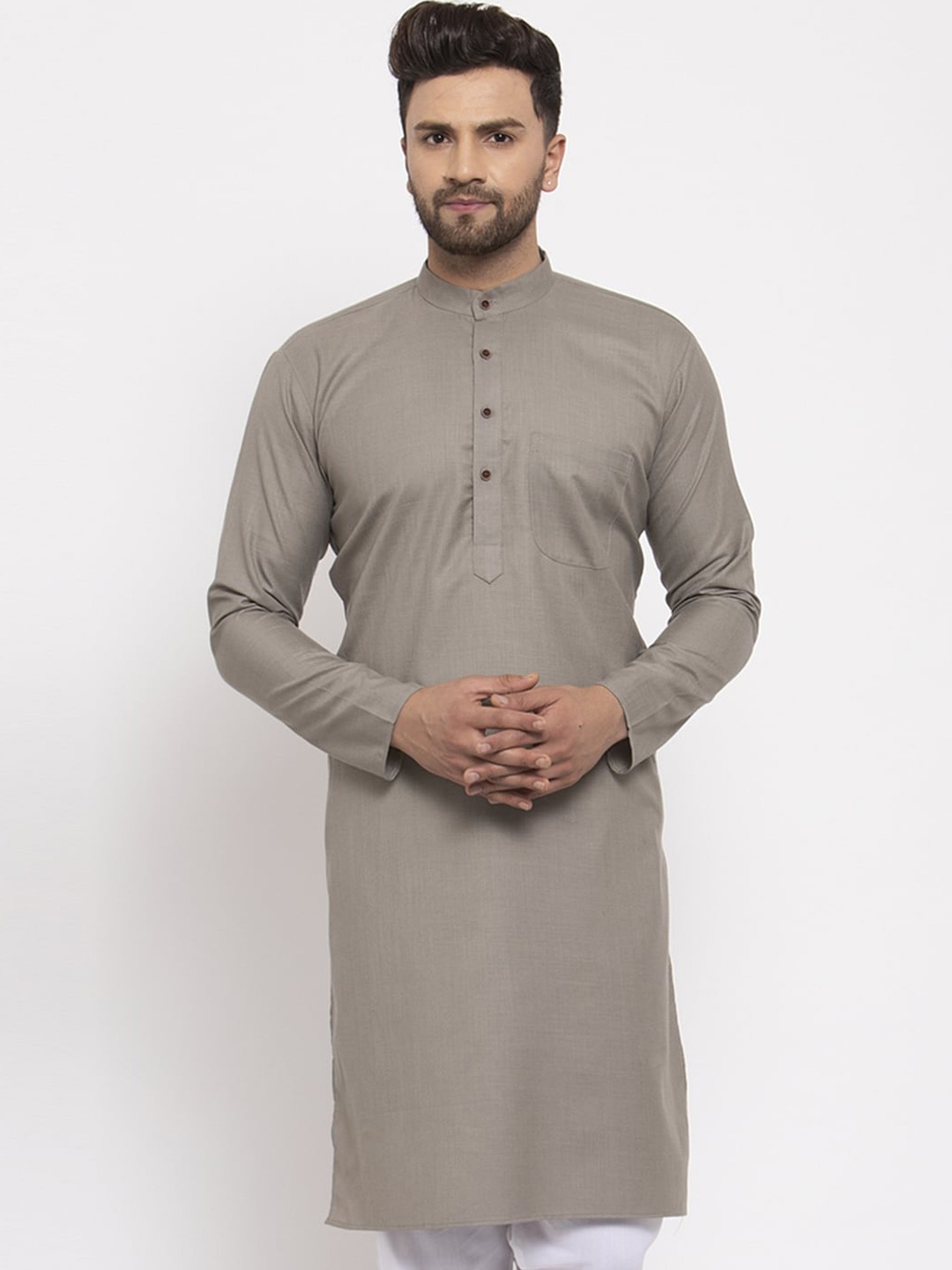 

Jompers Men Grey Solid Straight Kurta