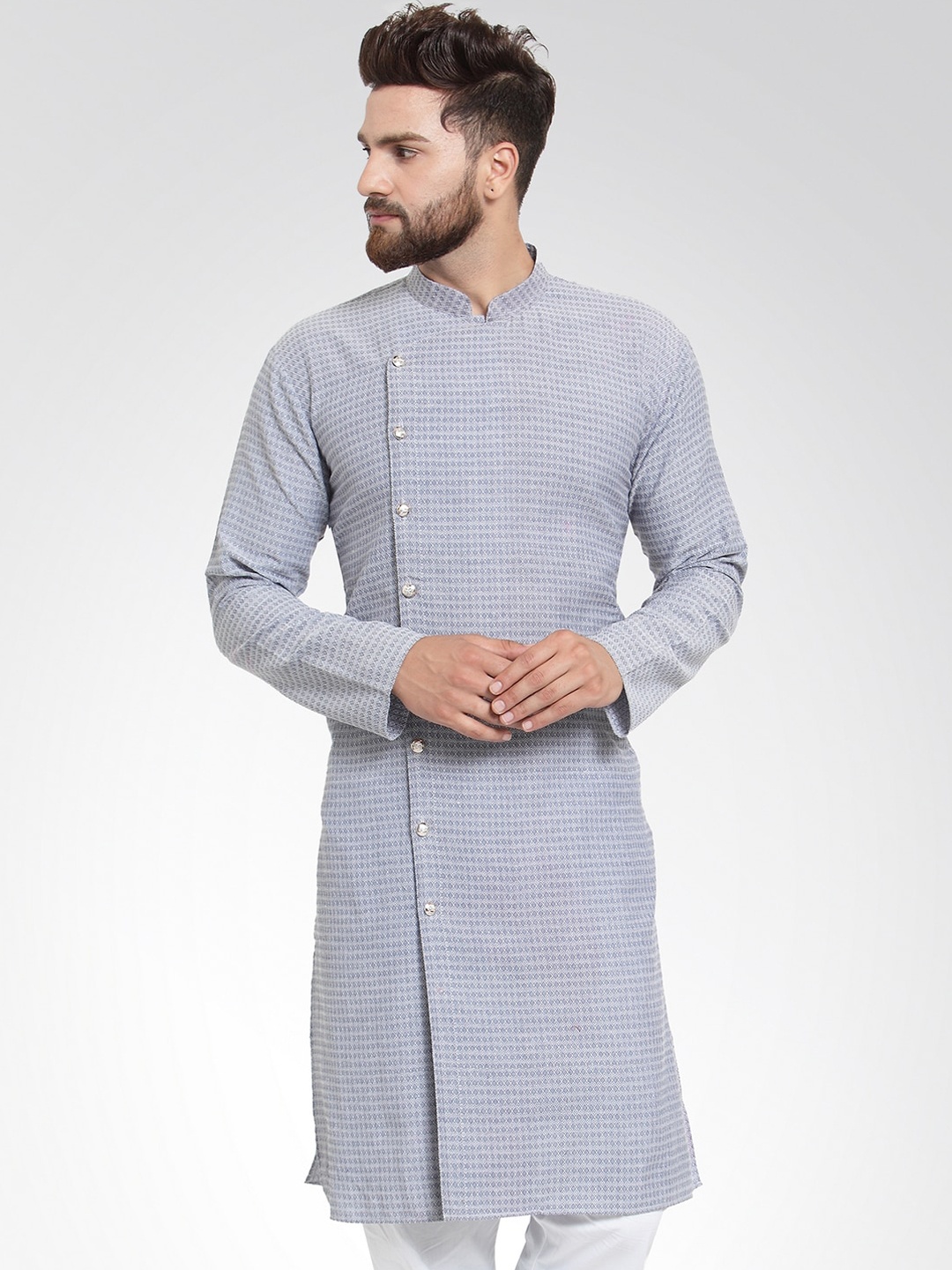 

Jompers Men Grey Printed Angrakha Kurta