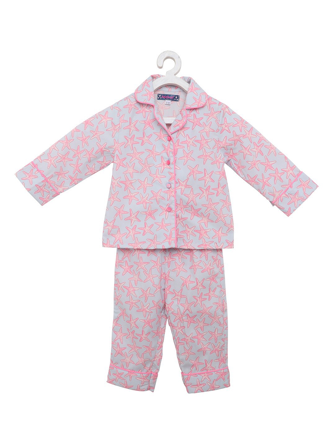 

Nauti Nati Girls Grey & Pink Pure Cotton Printed Night suit