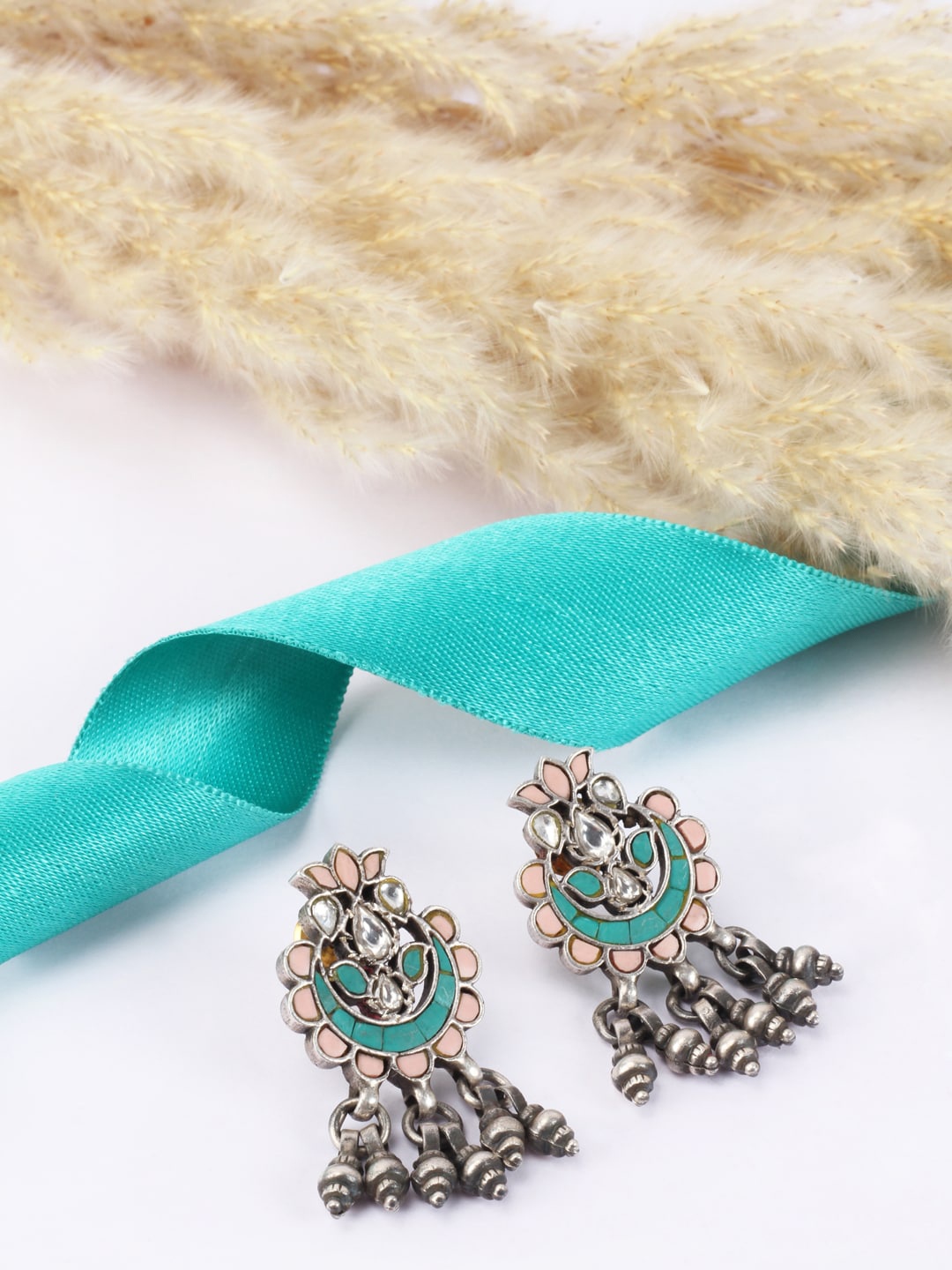 

SANGEETA BOOCHRA Silver-Toned Crescent Shaped Drop Earrings