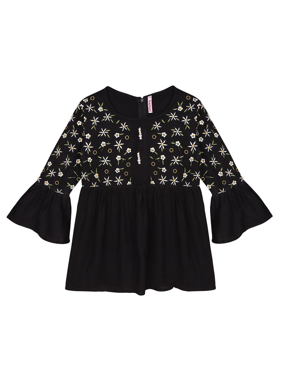 

Ishin Girls Black Floral A-Line Top