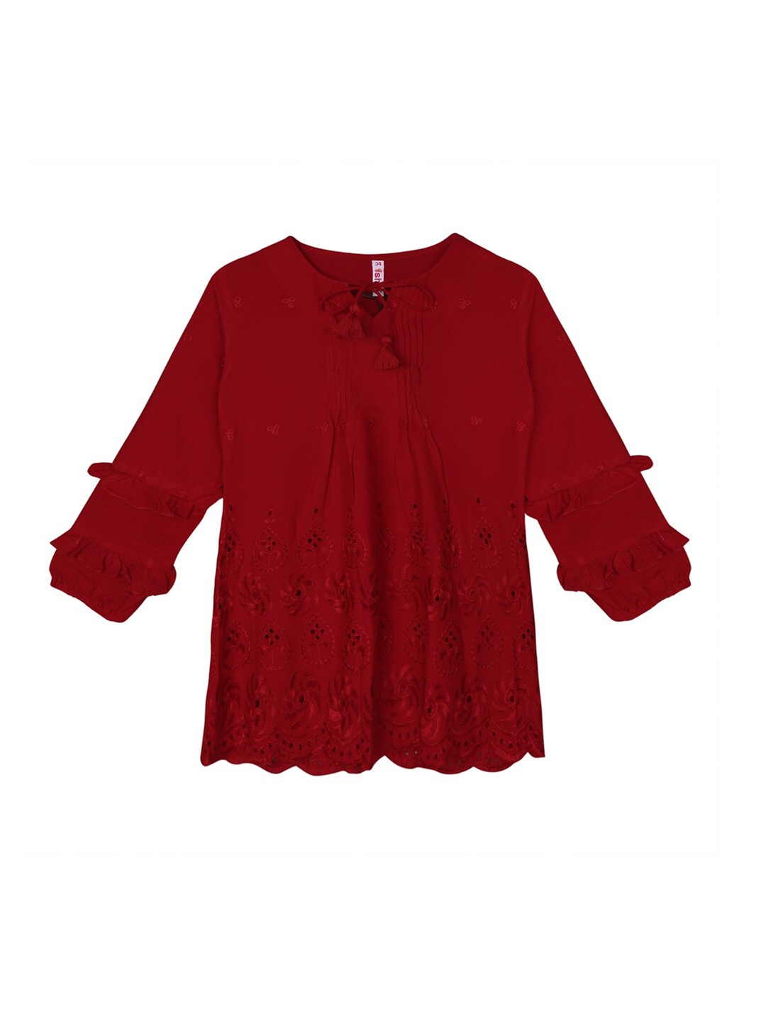 

Ishin Girls Maroon Tie-Up Neck Regular Top
