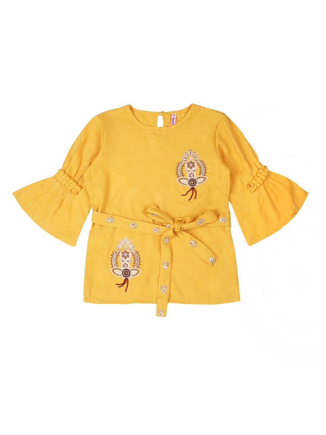

Ishin Yellow Floral Cinched Waist Top