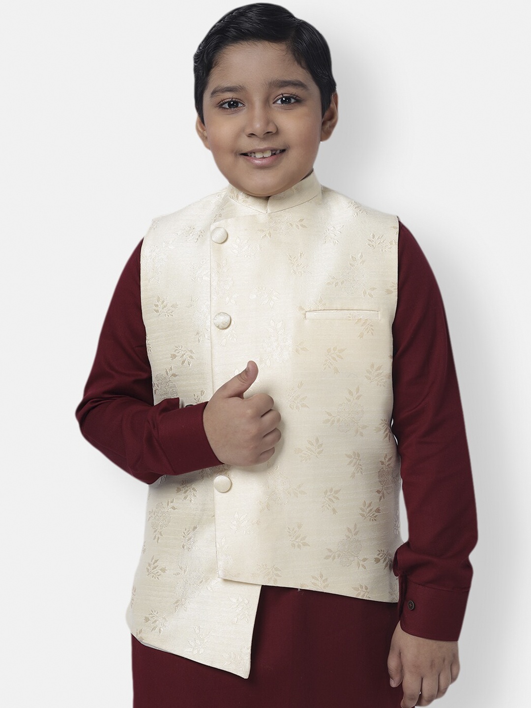 

NAMASKAR Boys Gold Floral Woven Design Nehru Jacket