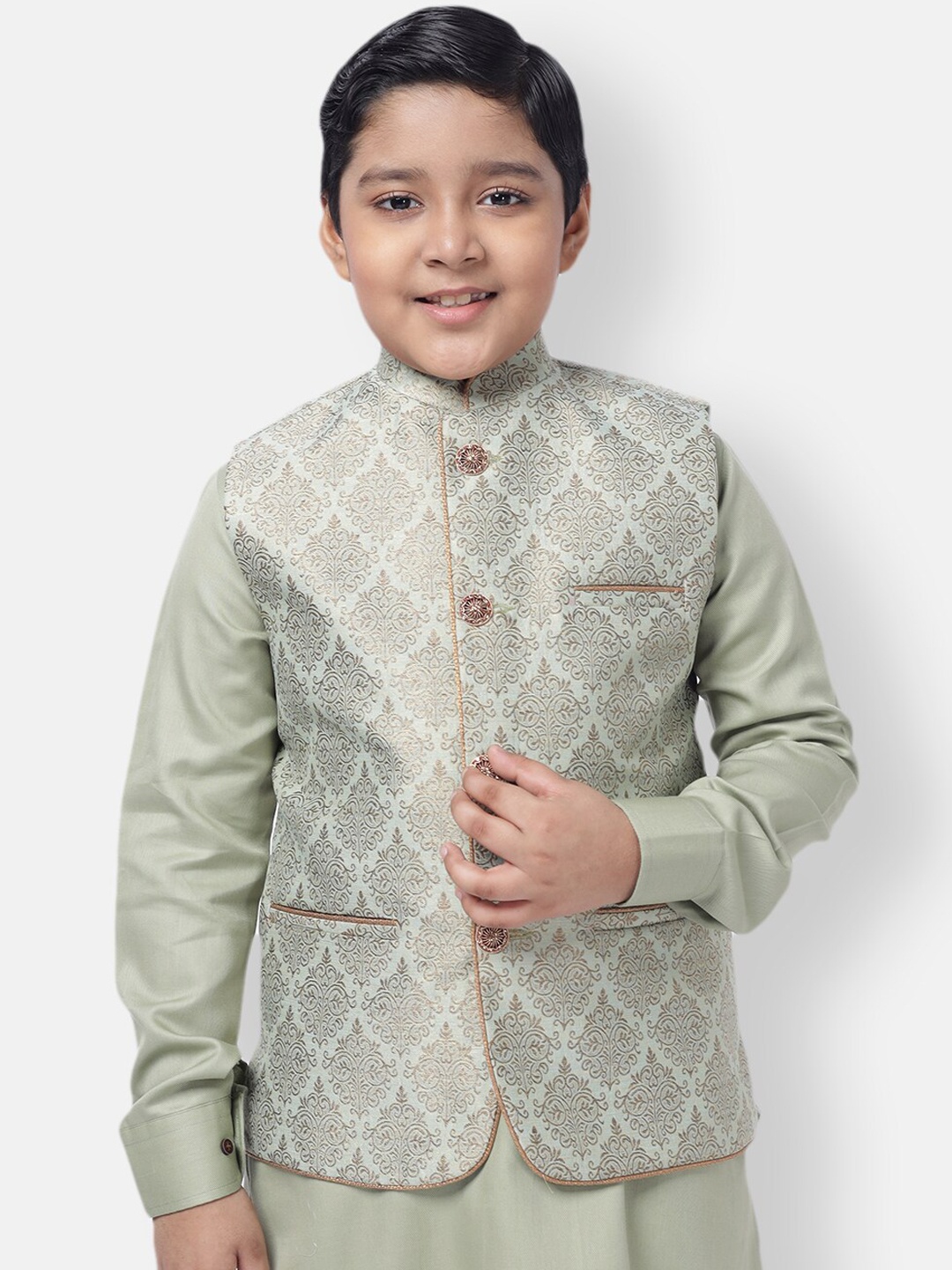 

NAMASKAR Boys Grey Woven Design Nehru Jacket