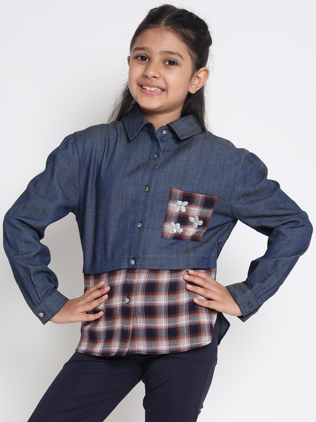 

Natilene Girls Blue Checked Flannel Cotton Casual Shirt