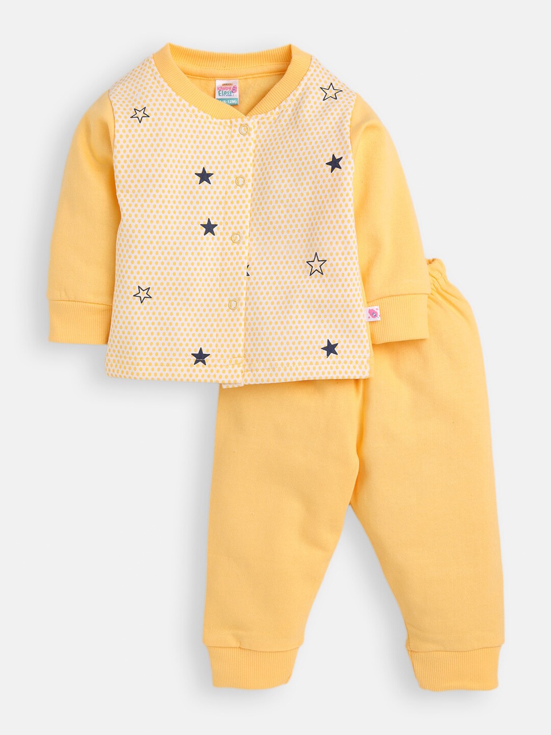 

AMUL Kandyfloss Unisex Kids Yellow & Navy Blue Printed T-shirt with Pyjamas