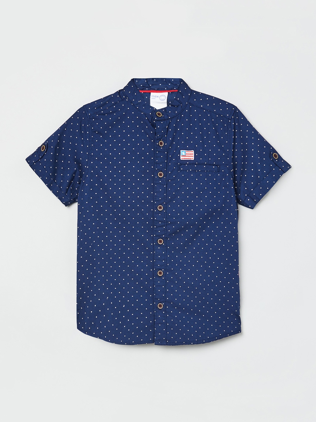 

max Boys Navy Blue Printed Cotton Casual Shirt