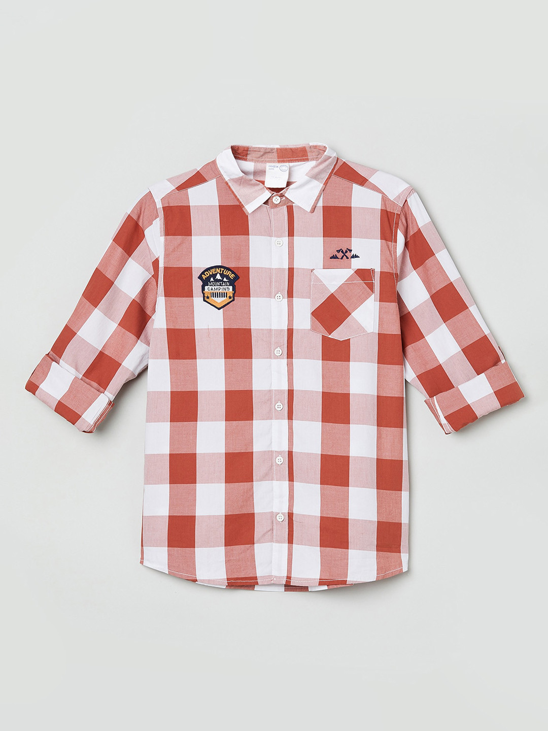 

max Boys White & Brown Gingham Checks Opaque Casual Shirt
