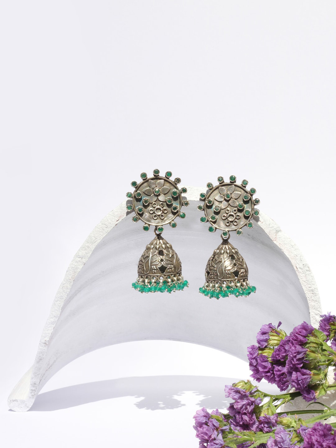 

SANGEETA BOOCHRA Women Silver-Toned Dome Shaped Drop Earrings
