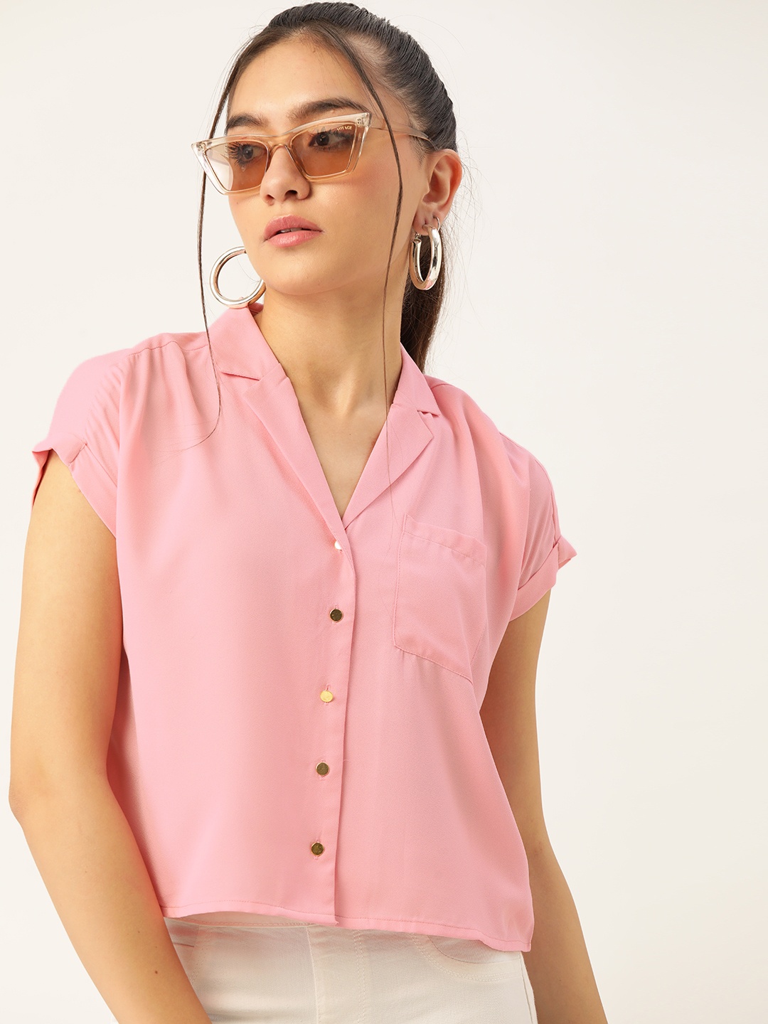 

DressBerry Women Pink Solid Cropped Casual Shirt