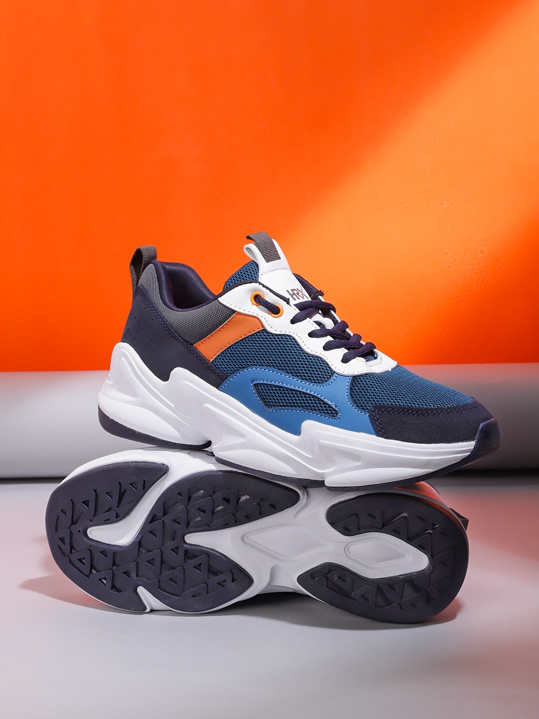 

HRX by Hrithik Roshan Men Blue Woven Design Chunky Sneakers