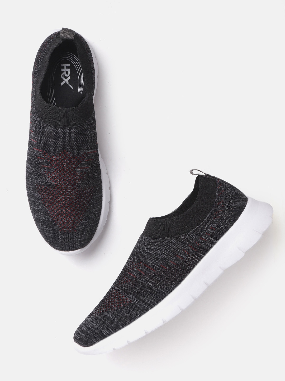 

HRX by Hrithik Roshan Men Charcoal Grey & Black Woven Design Slip-On Sneakers