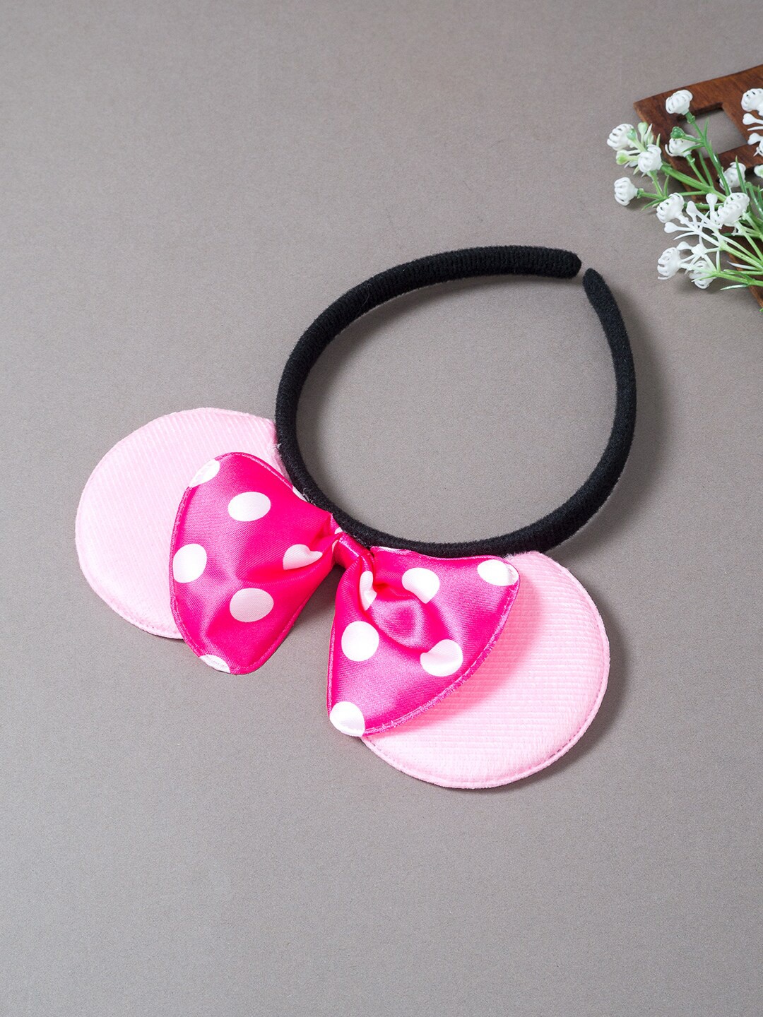 

Golden Peacock Women Pink & White Polka Dot Micky Mouse Ears Bow Hairband