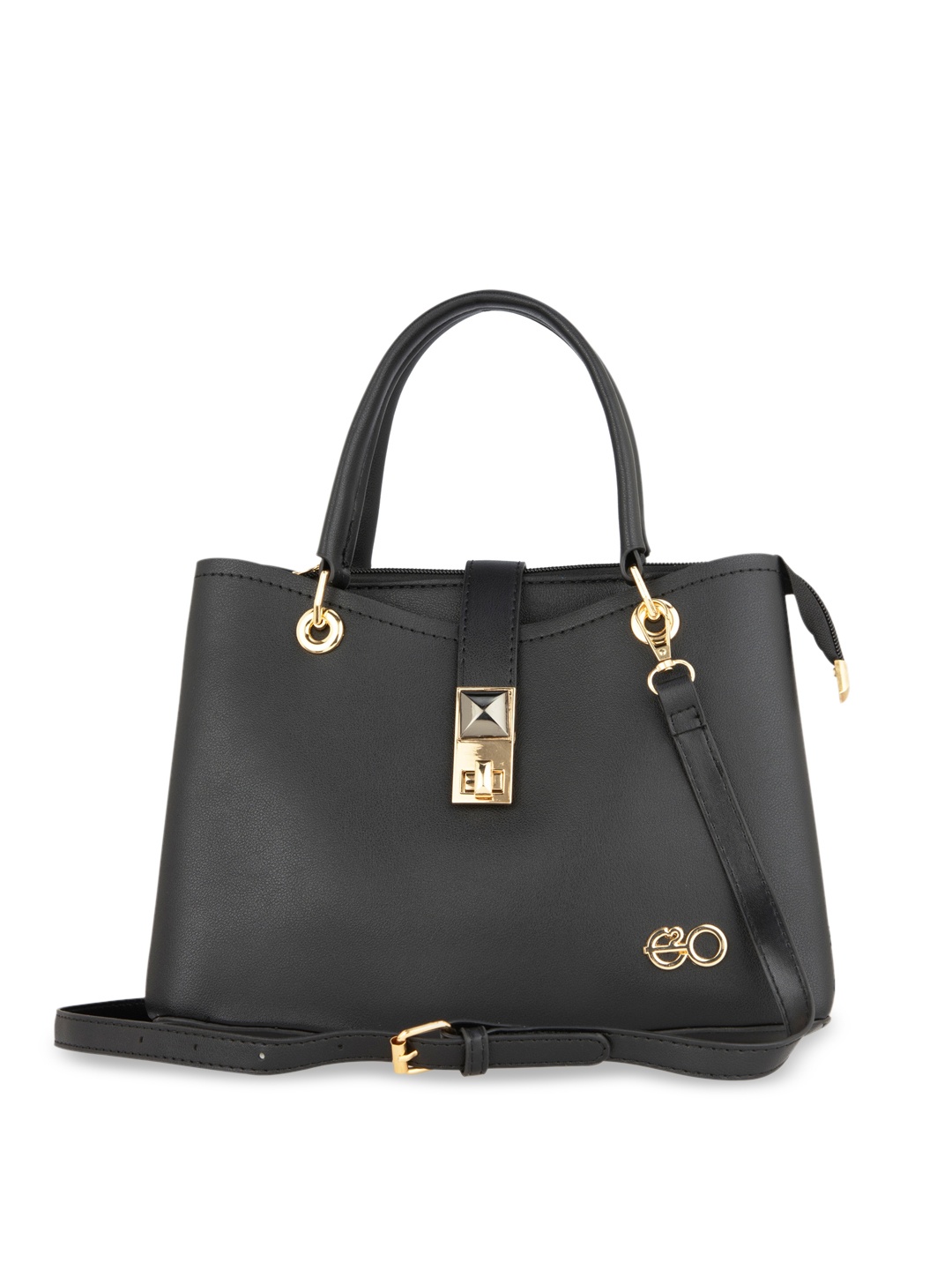 

E2O Women Black Structured Handheld Bag