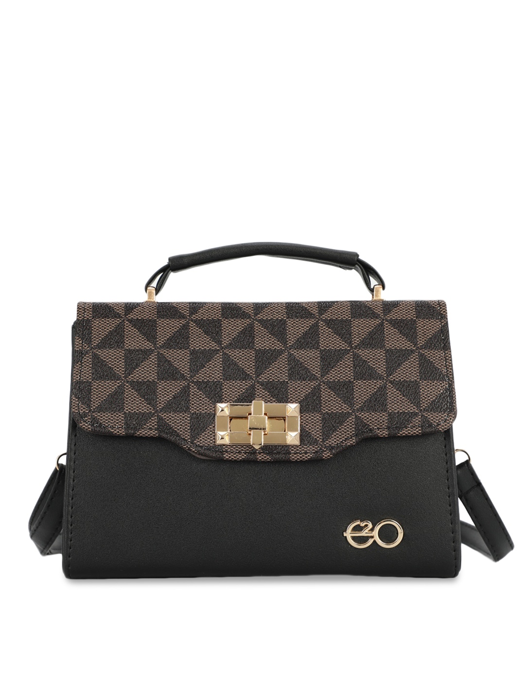 

E2O Black Geometric Printed PU Structured Satchel