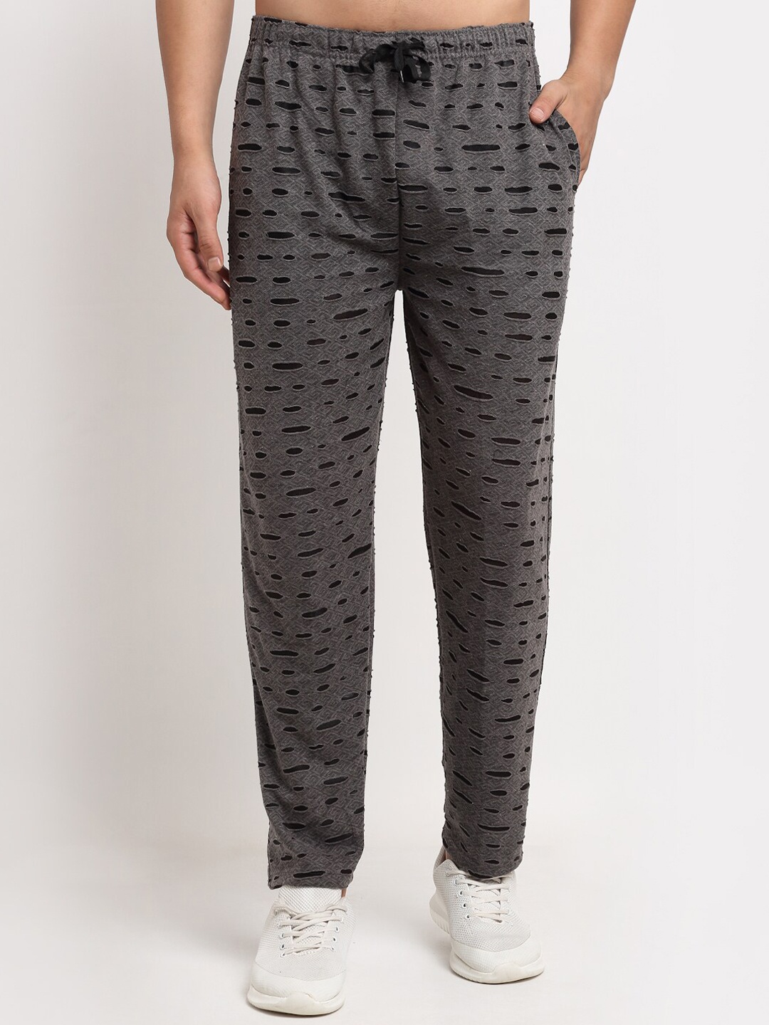 

VIMAL JONNEY Men Grey & Black Self Design Track Pants