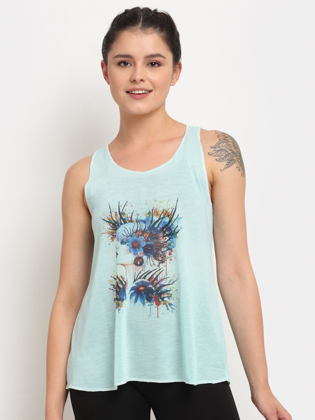 

MACK JONNEY Sea Green Graphic Printed Tank Top