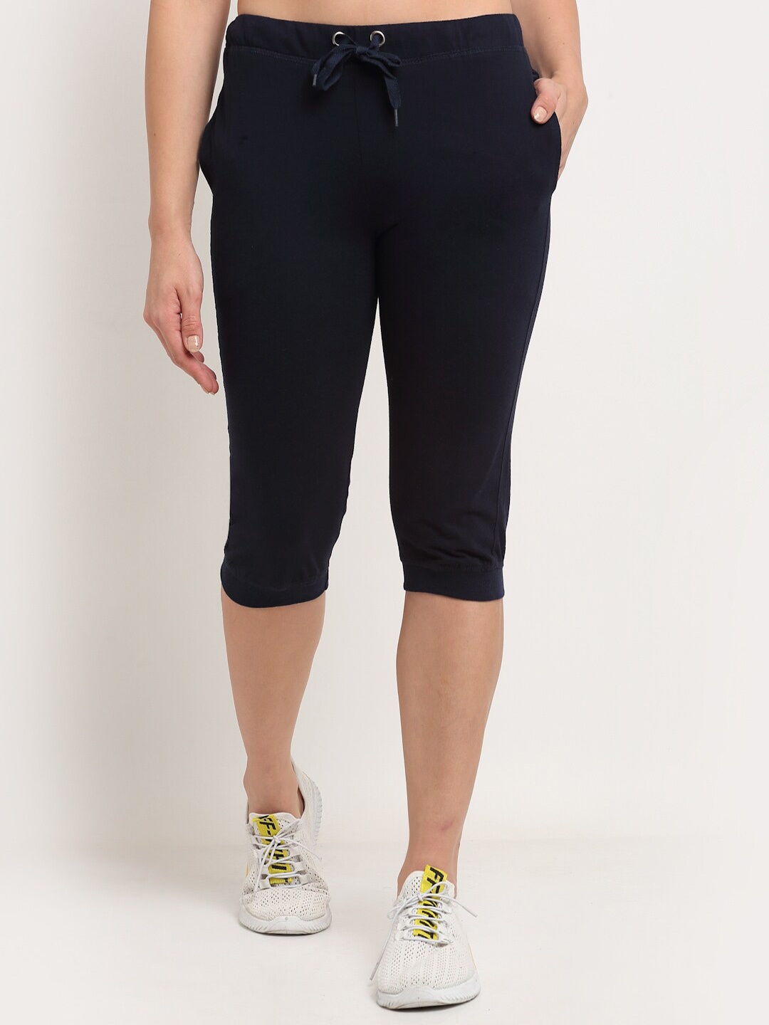 

VIMAL JONNEY Women Navy Blue Solid Regular Fit Capris