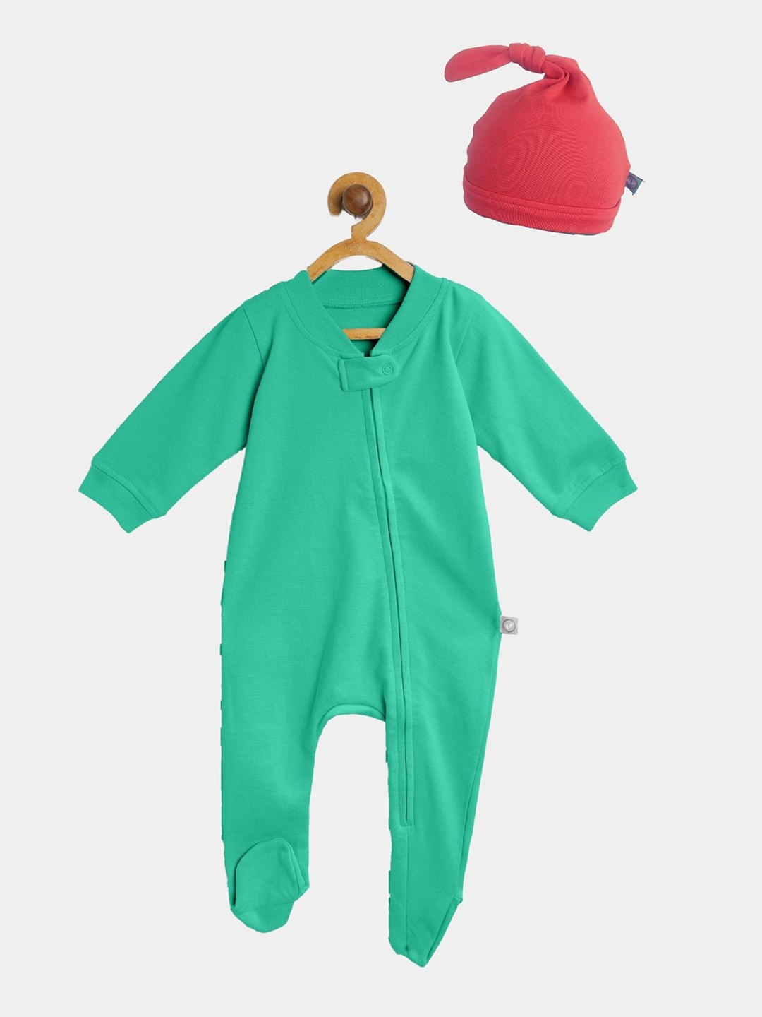 

cherrytoes Unisex Kids Green &Red Baby apparel zip sleepsuit