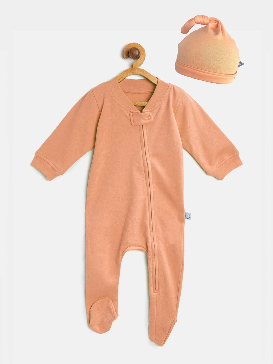 

cherrytoes Kids Unisex zip footie and beanie set sleepsuit, Peach