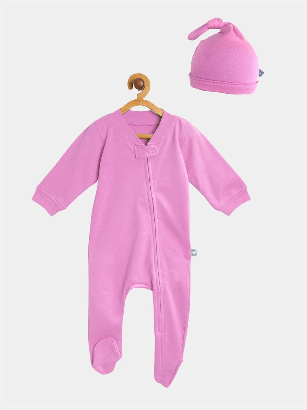 

cherrytoes Infant Kids Pack Of 2 Pink Solid Combed Cotton Sleepsuit