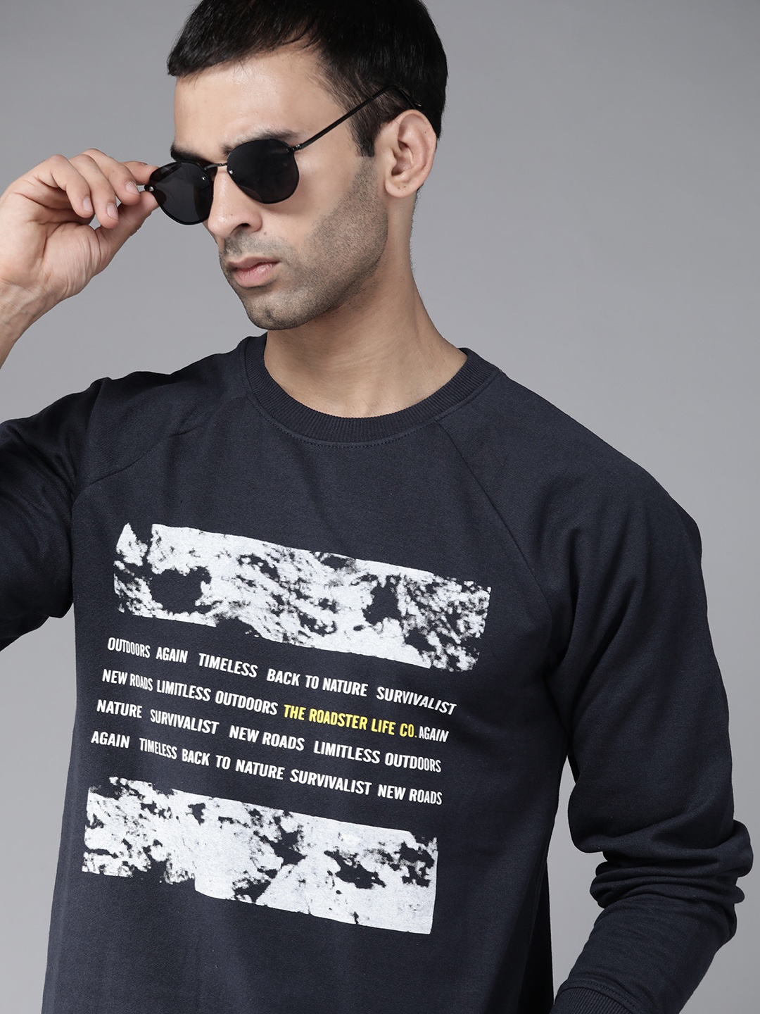 

The Roadster Lifestyle Co Men Navy Blue Printed Sweatshirt