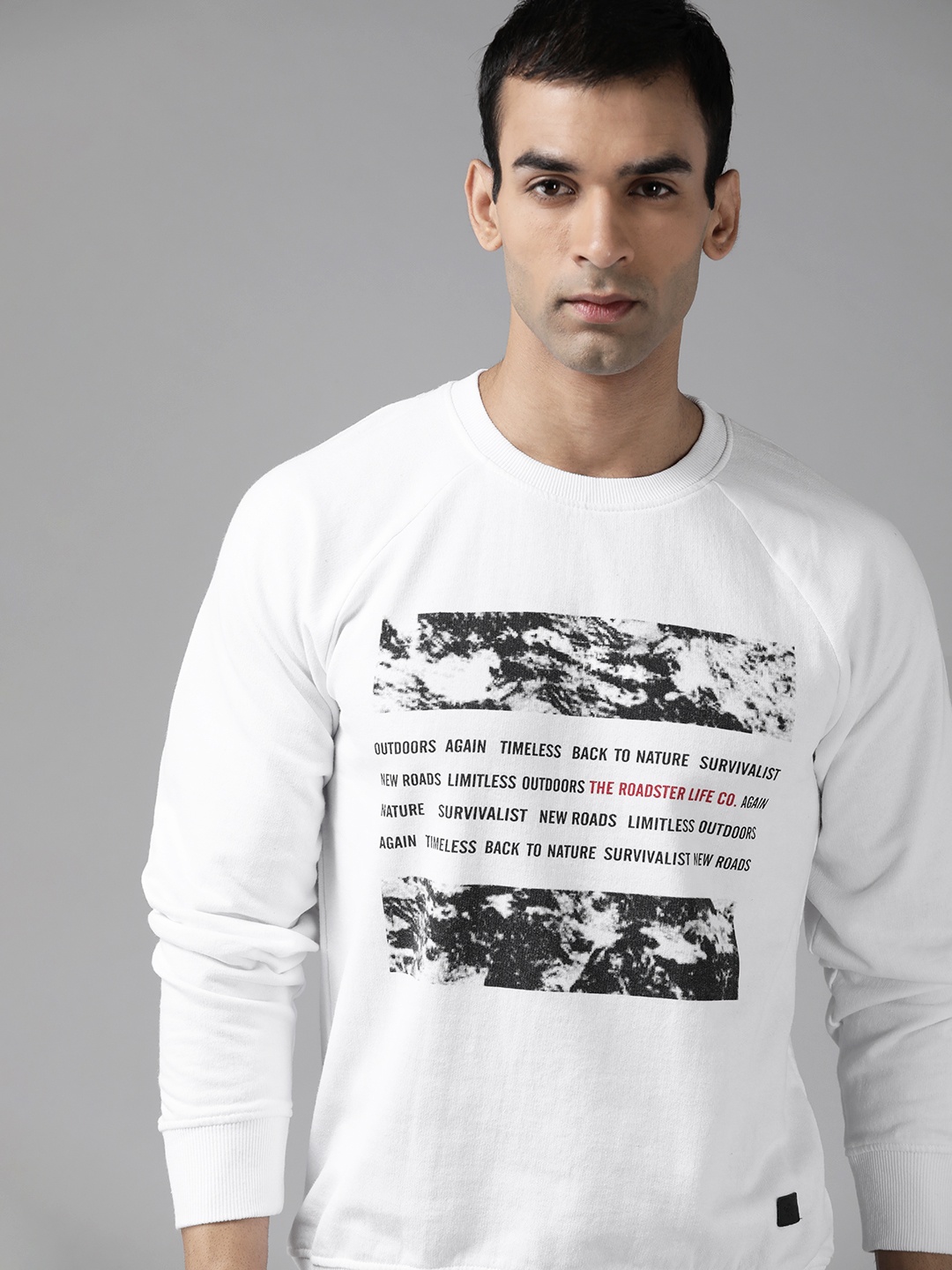 

The Roadster Lifestyle Co Men White & Black Typography & Graphic Print Sweatshirt