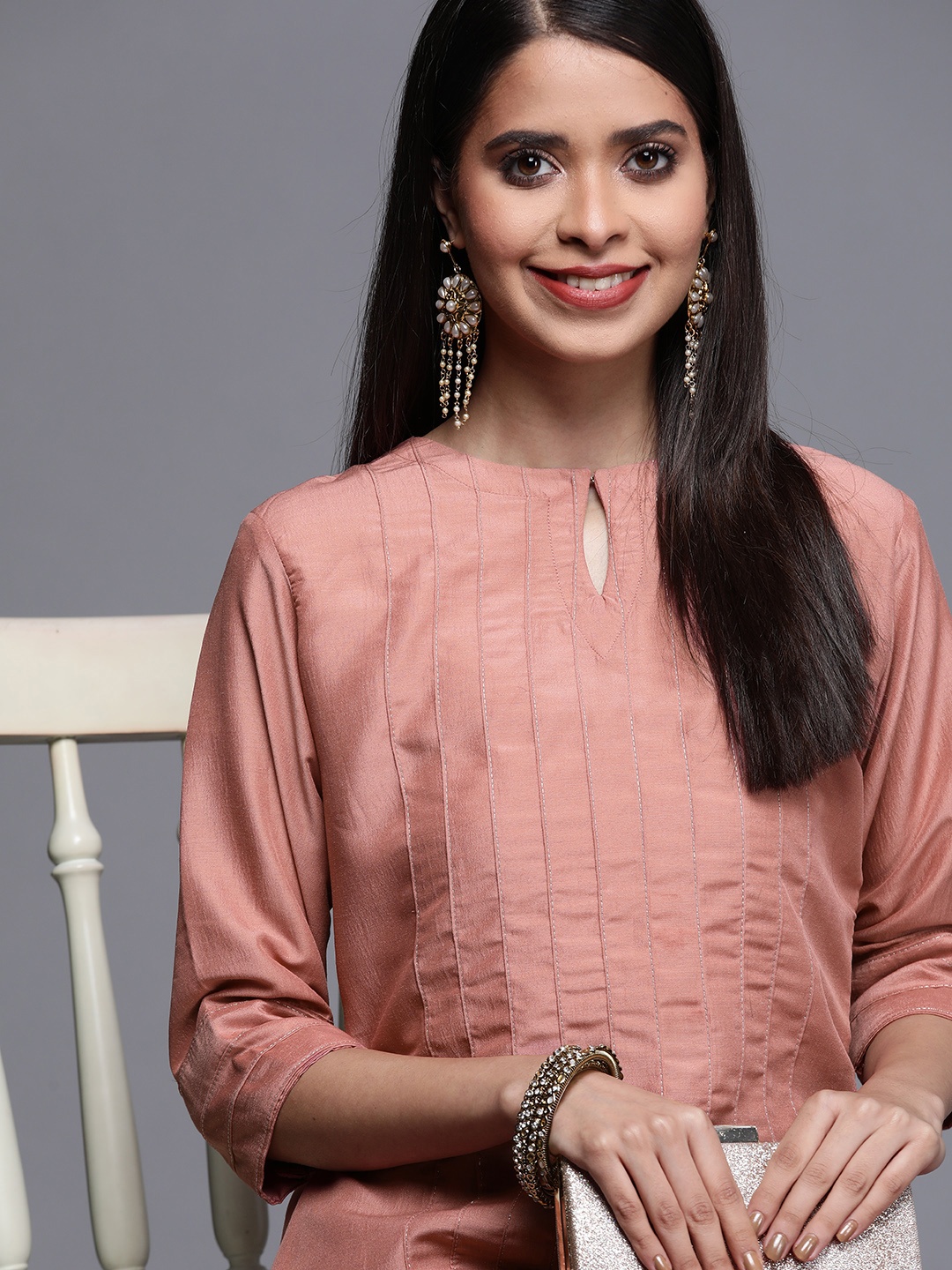 

Libas Women Pink Chanderi Silk Kurta