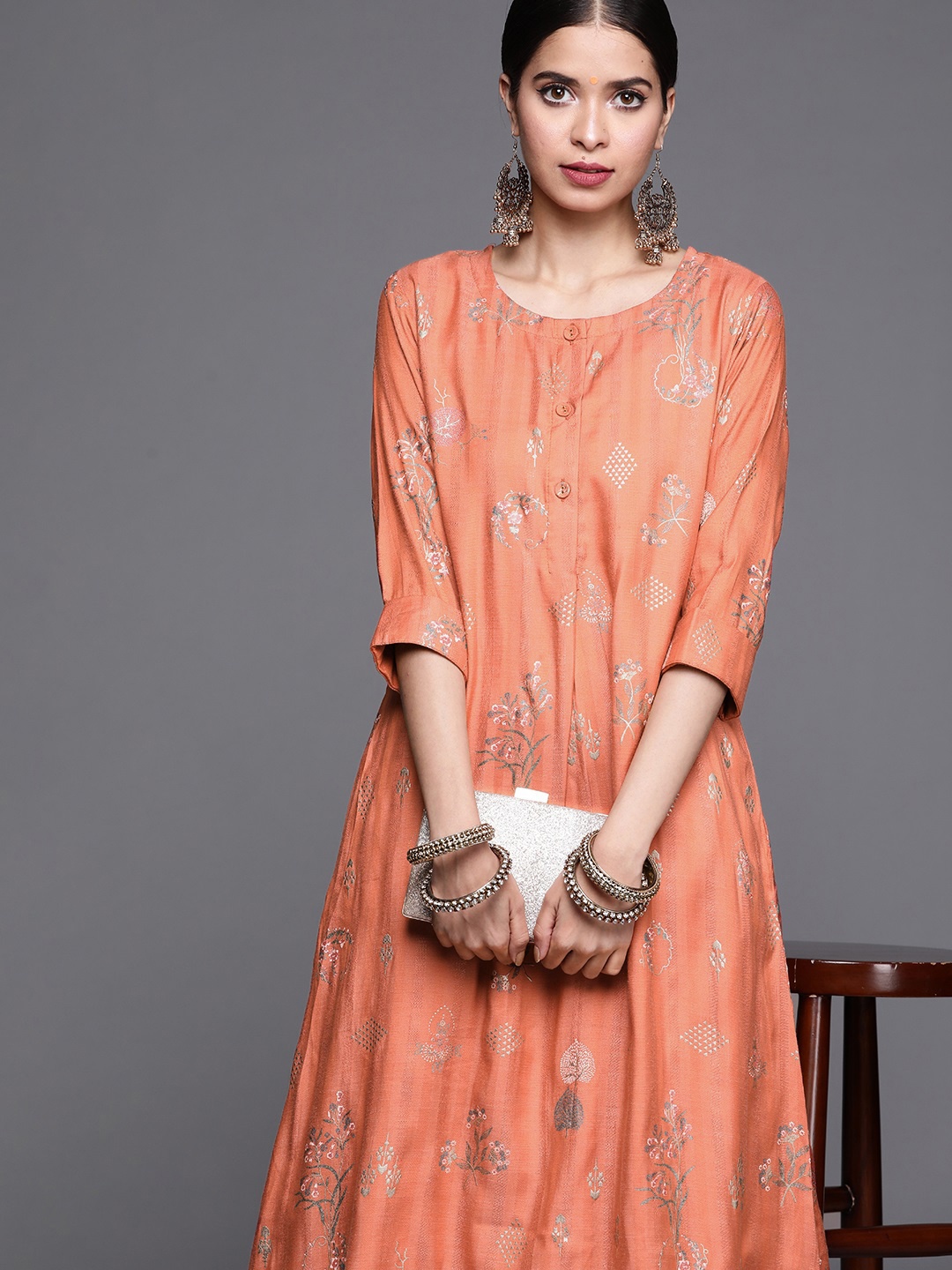 

Libas Women Orange Floral Printed Kurta