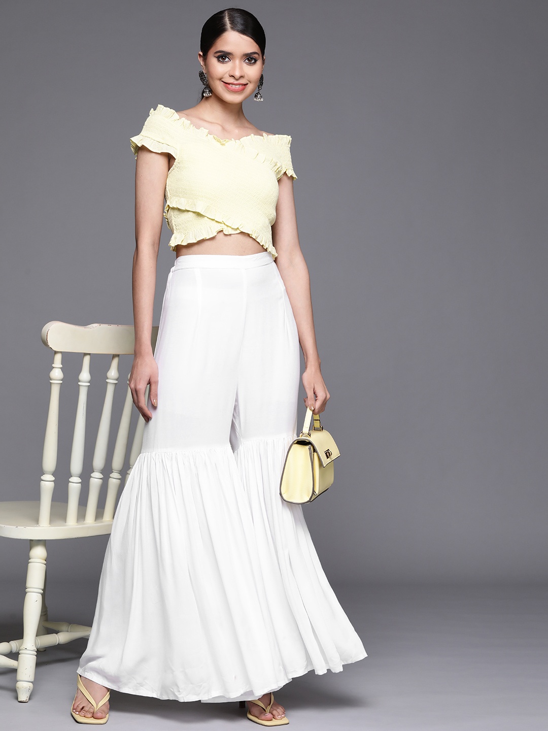 

Libas Women White Solid Flared Sharara
