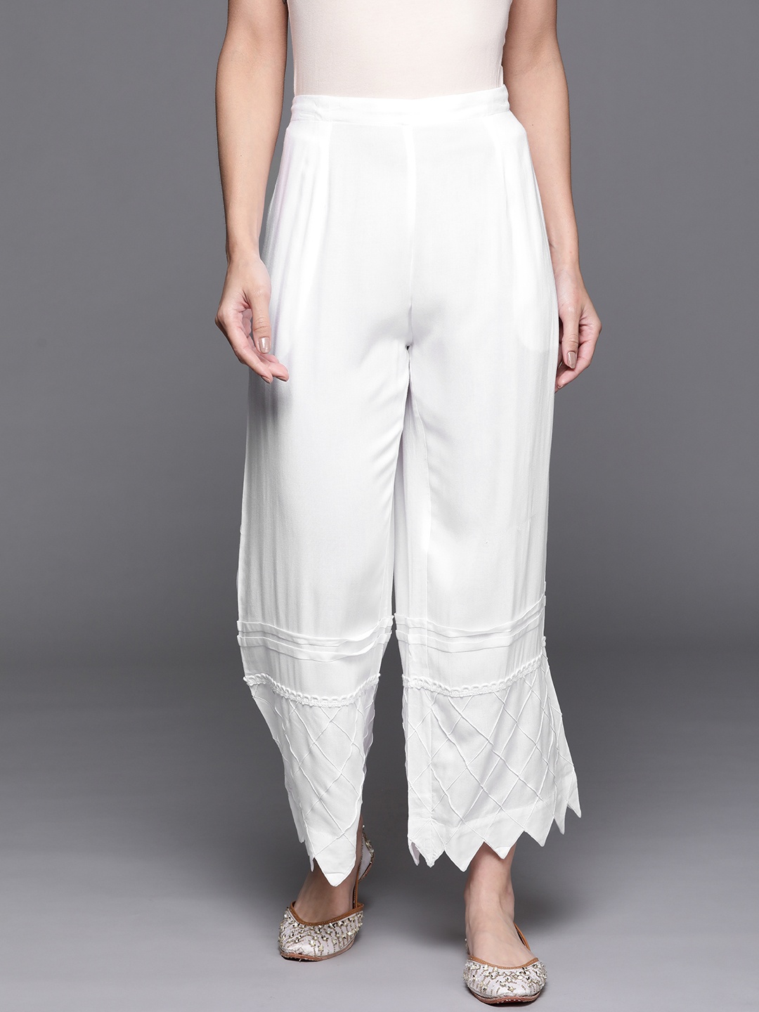 

Libas Women White Hem Design Ethnic Palazzos