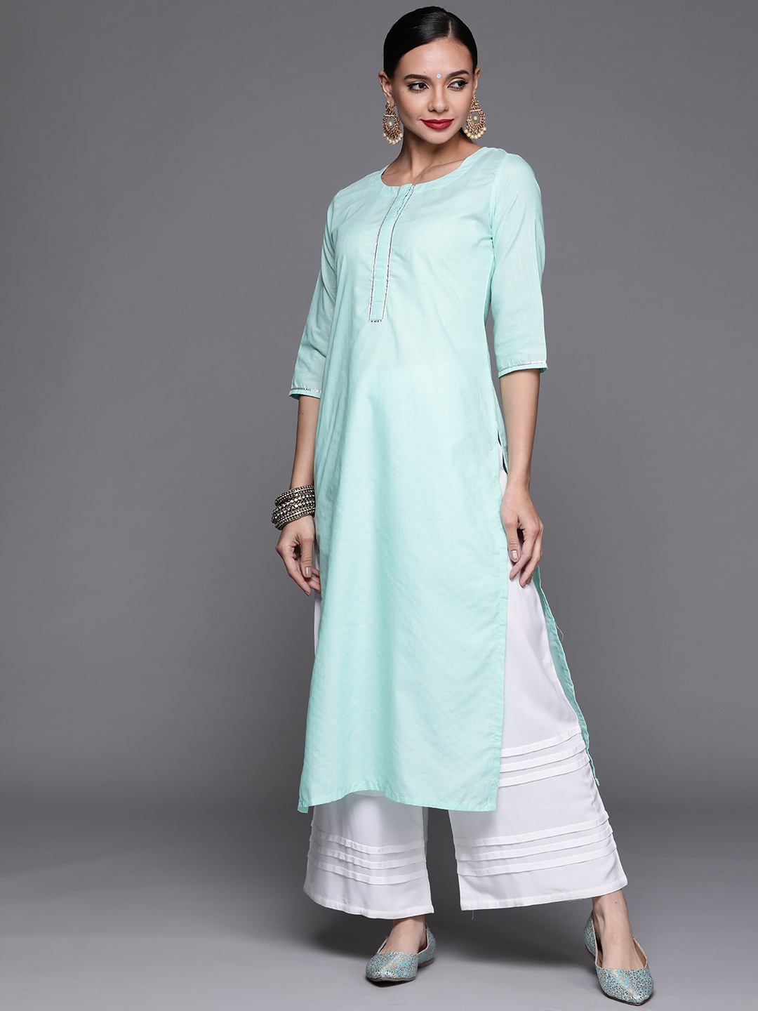 

Libas Women White Hem Design Ethnic Palazzos
