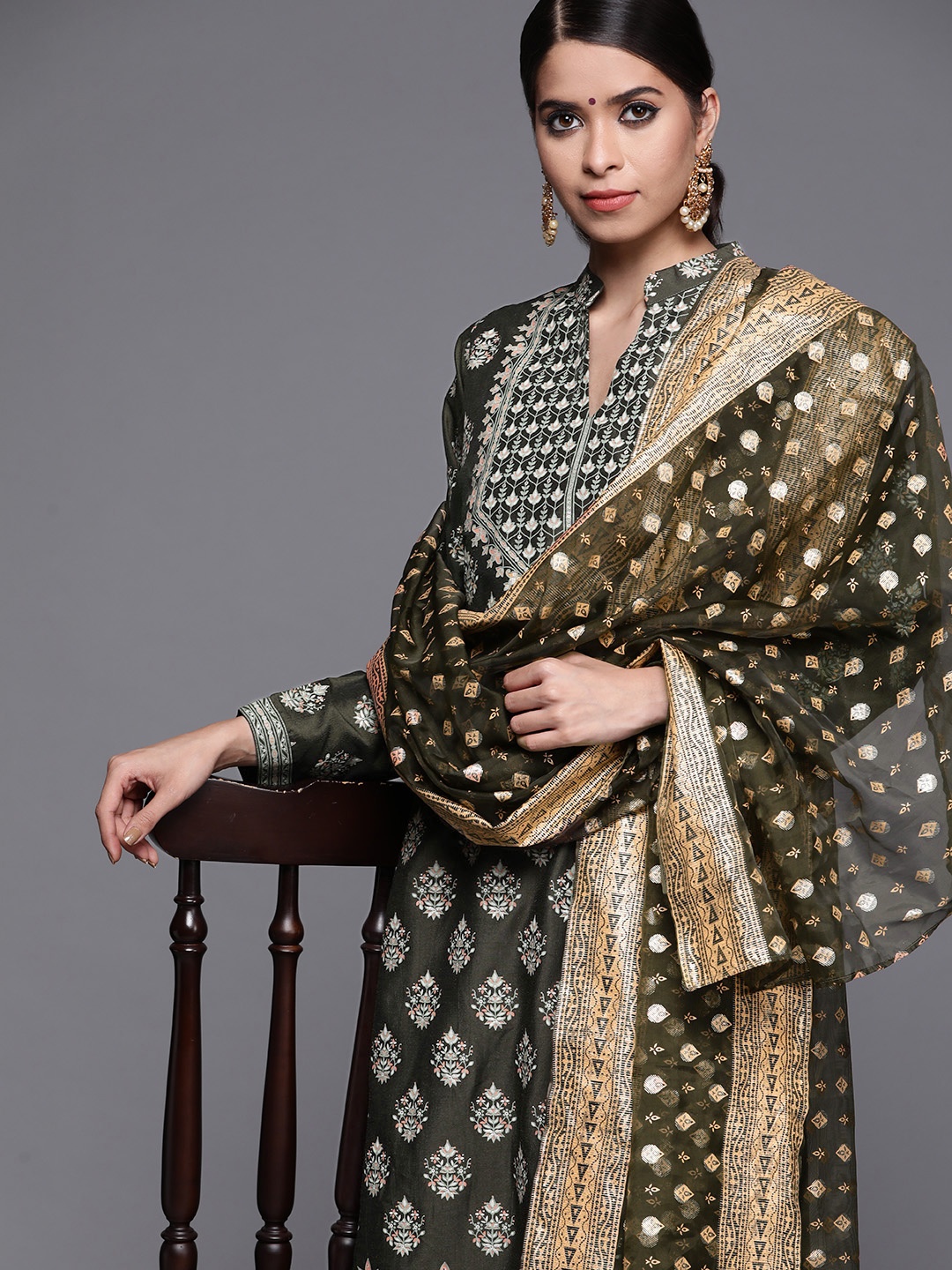 

Libas Women Green Ethnic Motifs Printed Regular Kurta with Palazzos & Dupatta