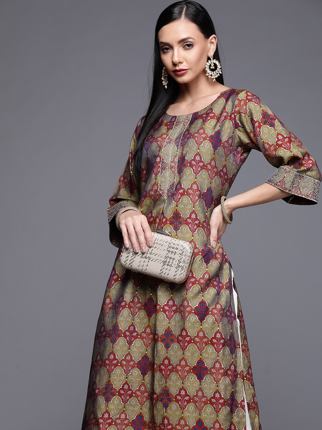 

Libas Women Multicoloured Ethnic Motifs Printed Chanderi Silk Kurta, Multi