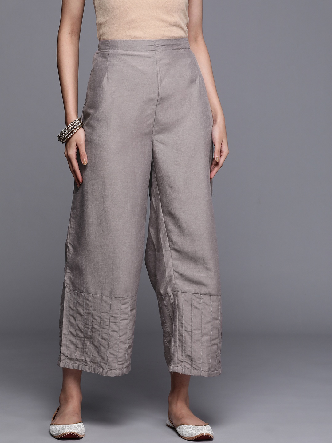 

Libas Women Taupe Hem Design Wide Leg Palazzos
