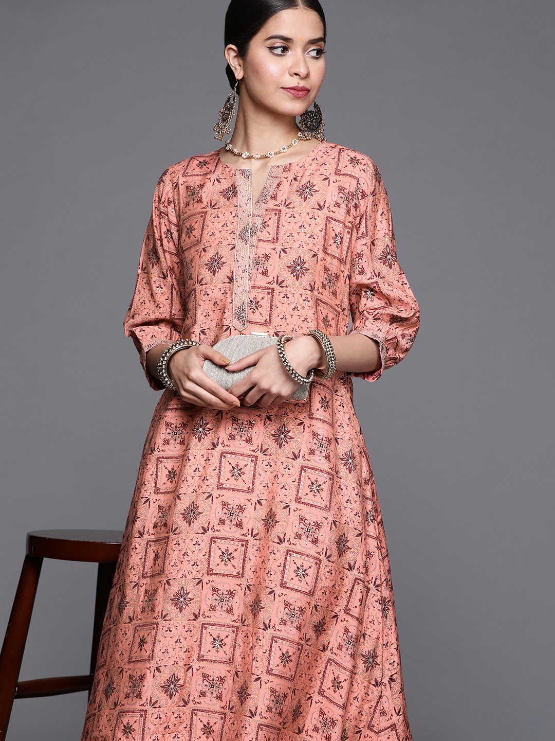 

Libas Women Pink & Maroon Ethnic Motifs Printed A-Line Kurta