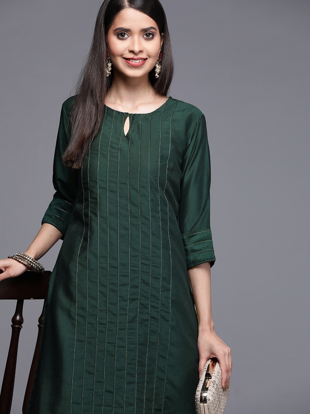 

Libas Women Teal Chanderi Silk Kurta