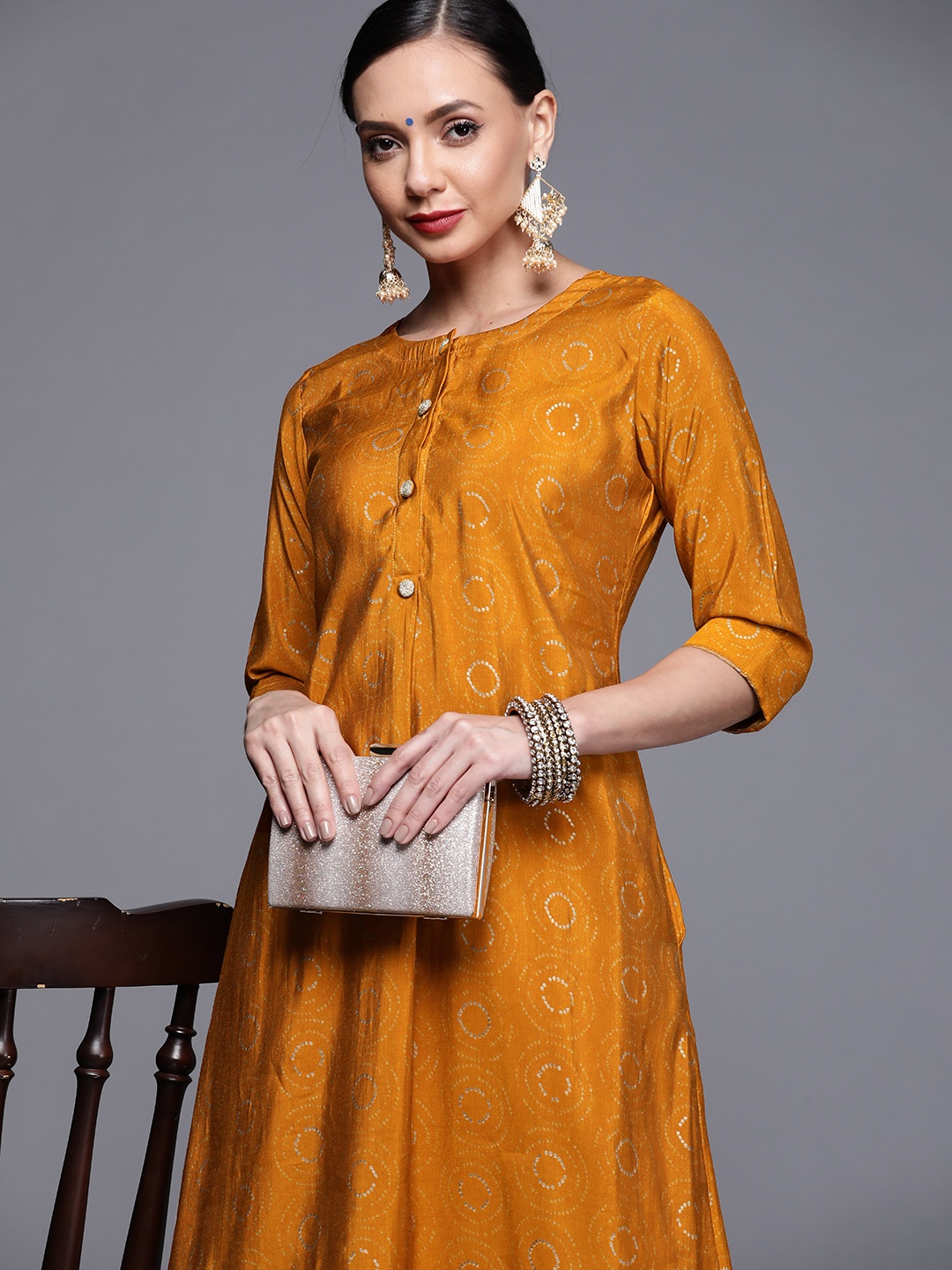 

Libas Women Yellow & Golden Bandhani Print A-Line Kurta
