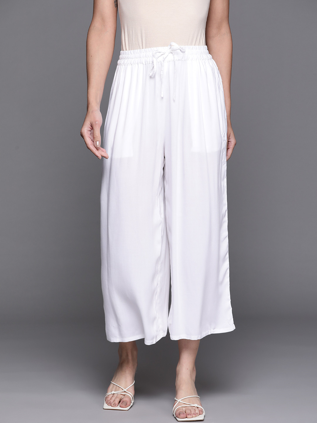 

Libas Women White Knitted Ethnic Palazzos