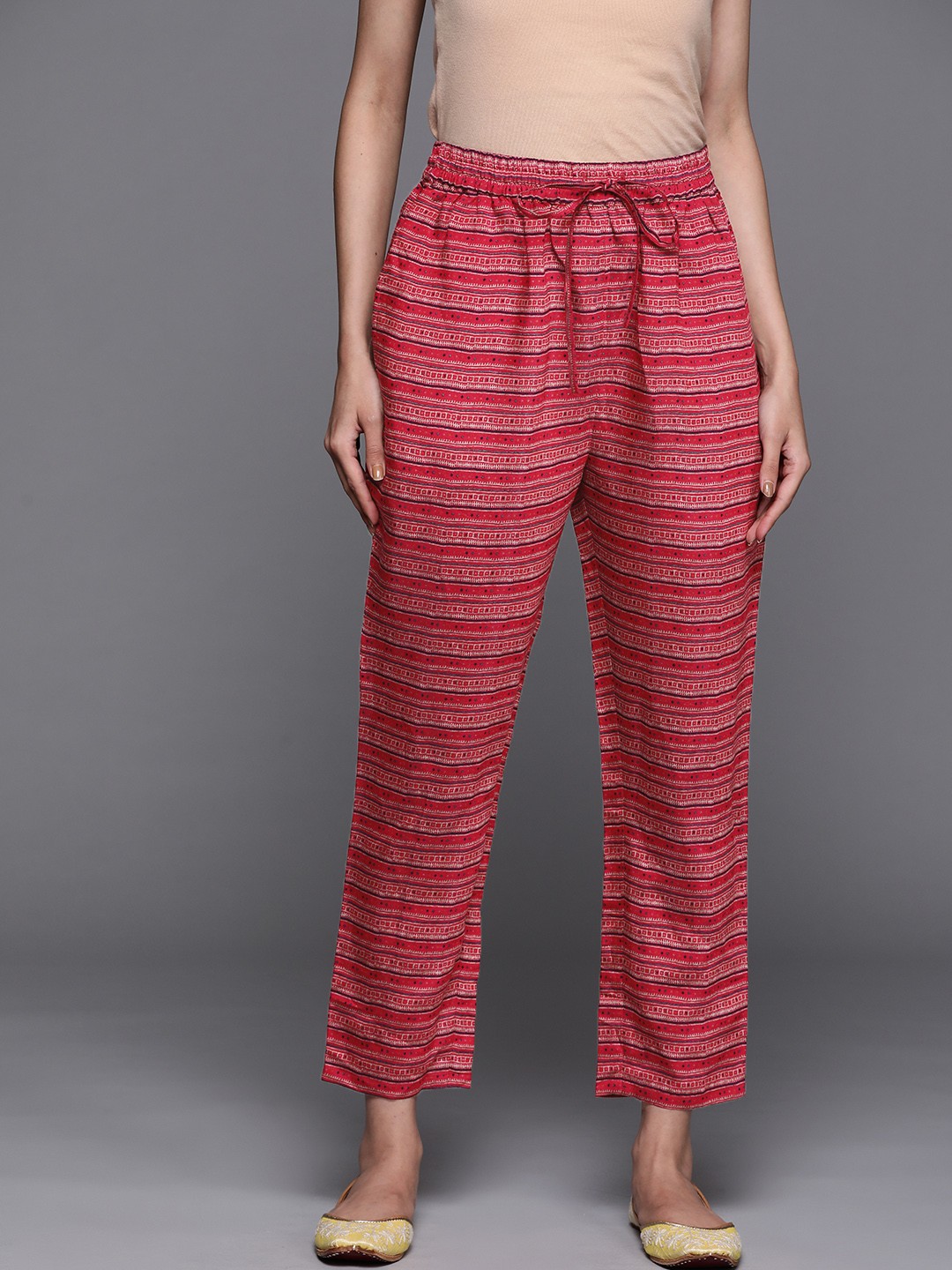 

Libas Women Pink Striped Easy Wash Trousers