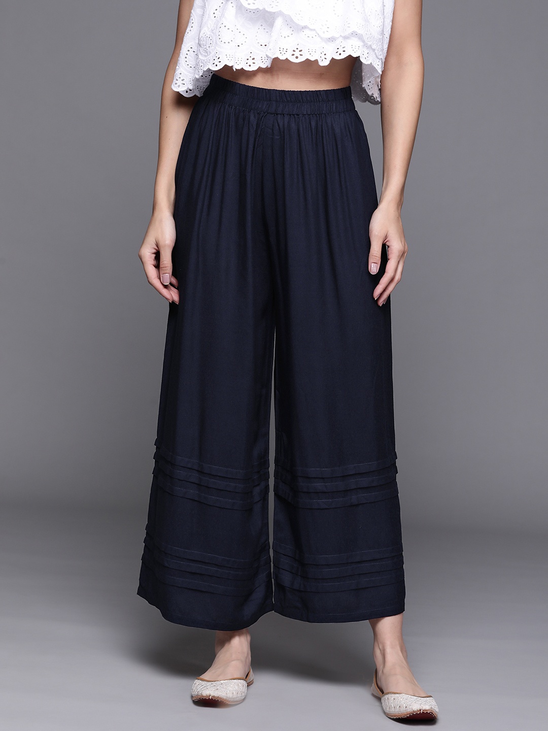 

Libas Women Blue Hem Design Flared Ethnic Palazzos