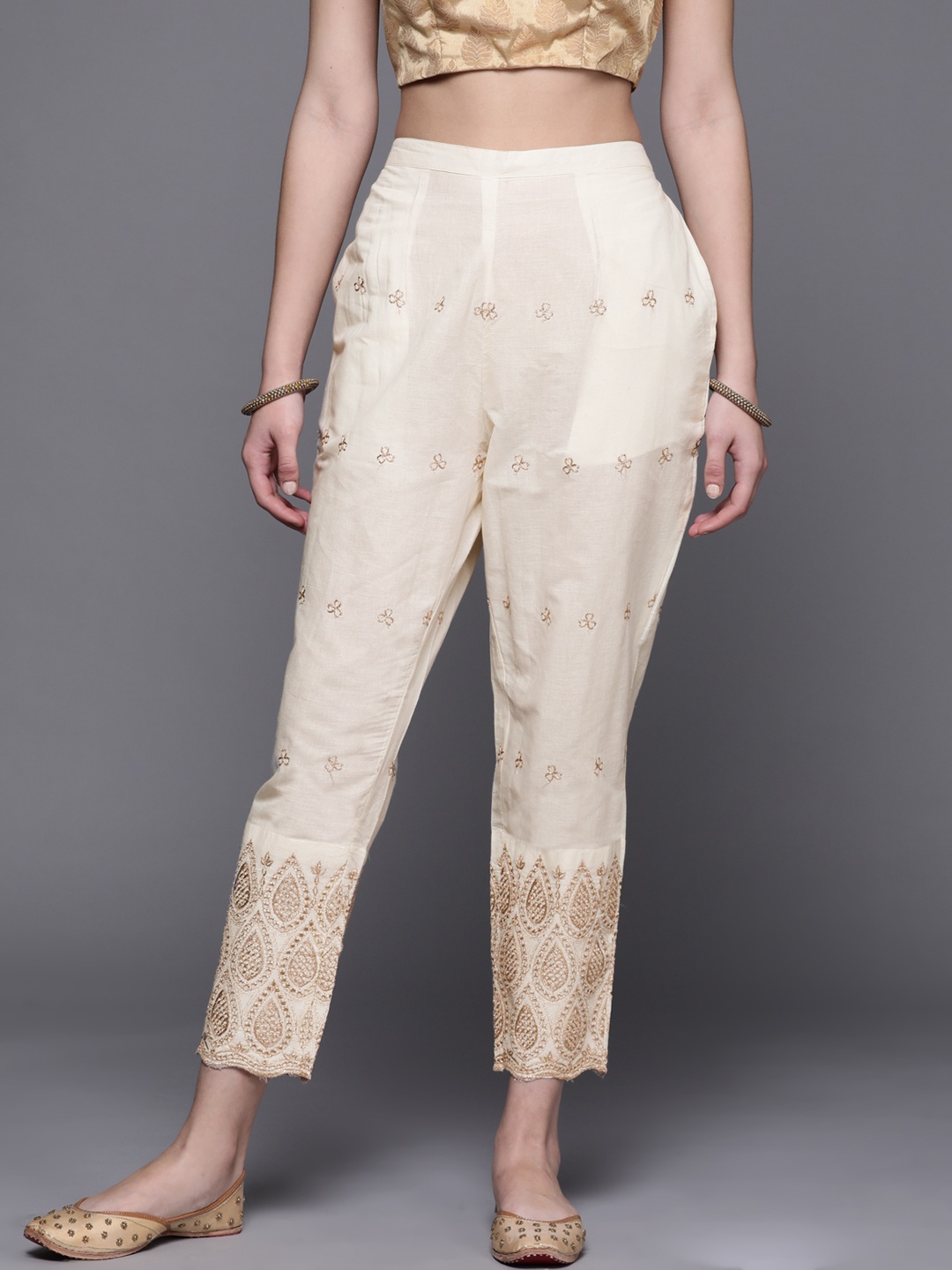 

Libas Women Beige Floral Easy Wash Trousers