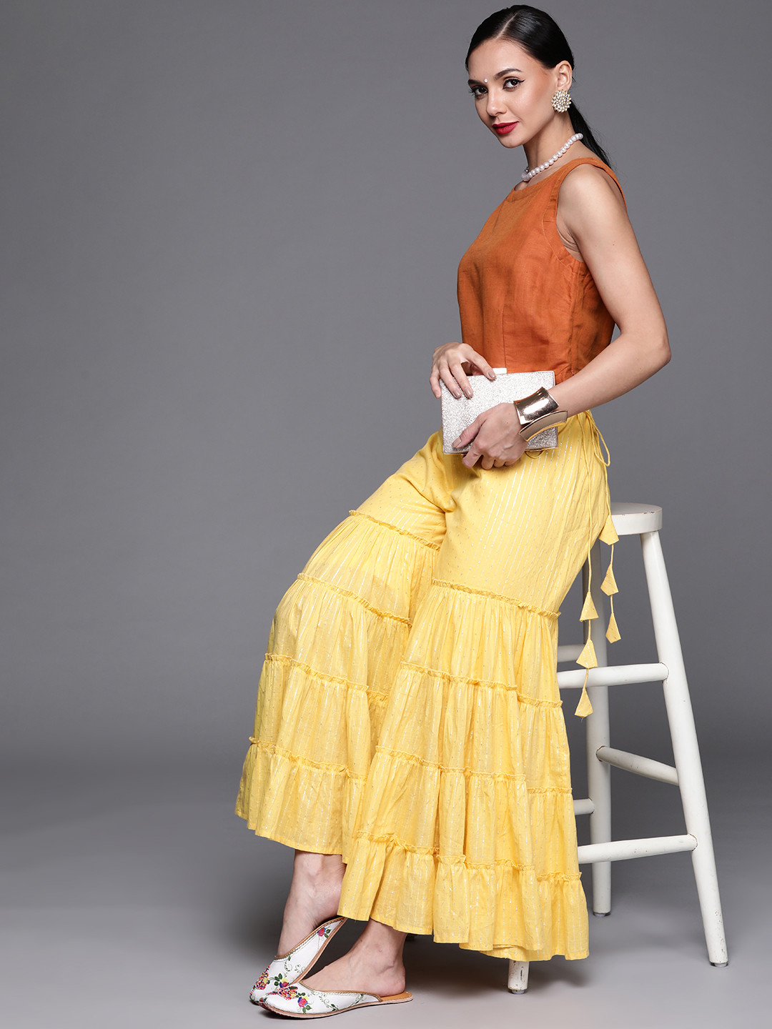 

Libas Women Yellow Flared Ethnic Palazzos