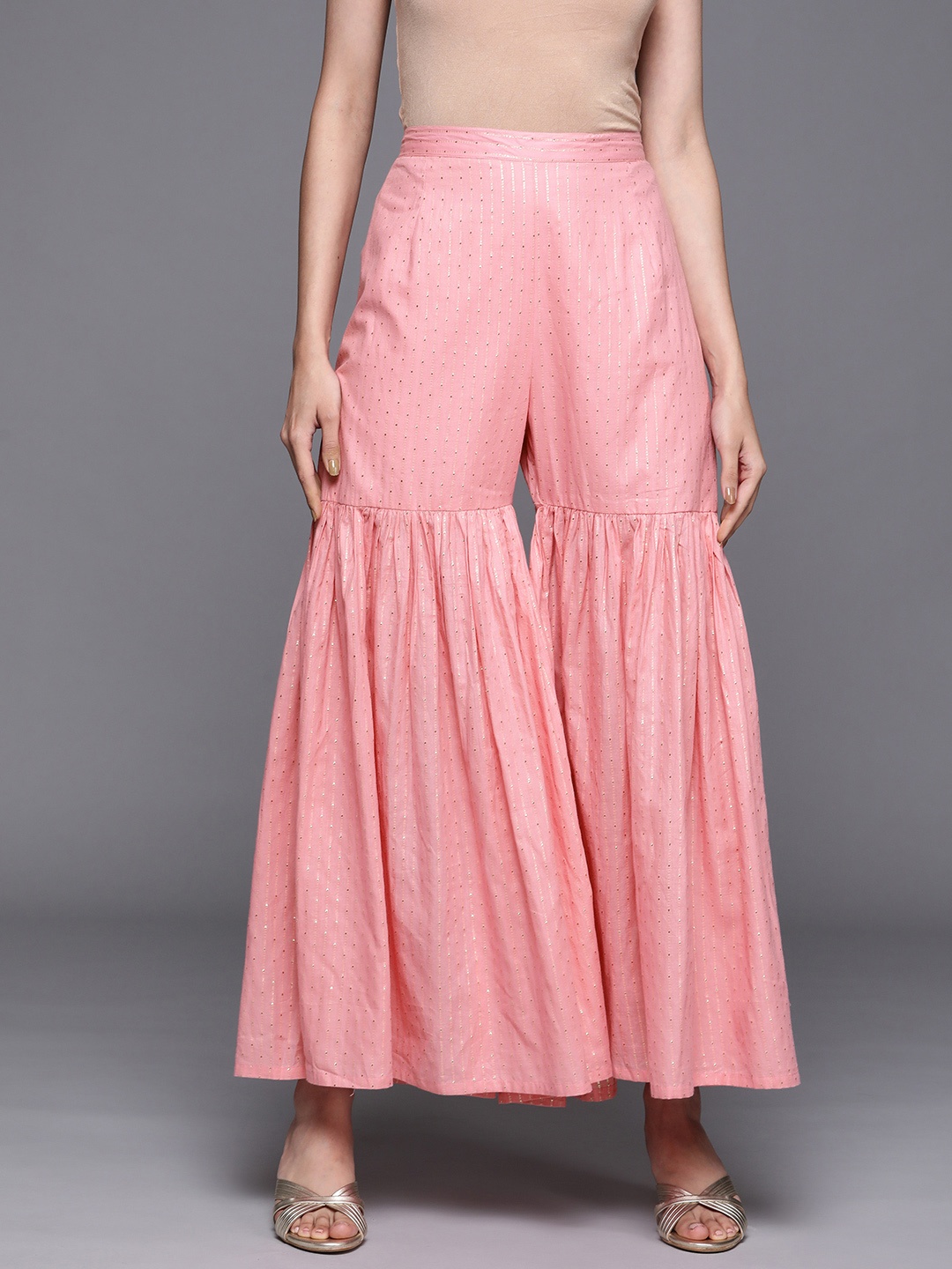 

Libas Women Pink Striped Flared Ethnic Sharara