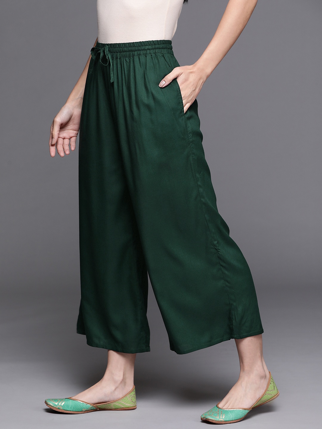 

Libas Women Green Solid Wide Leg Palazzos