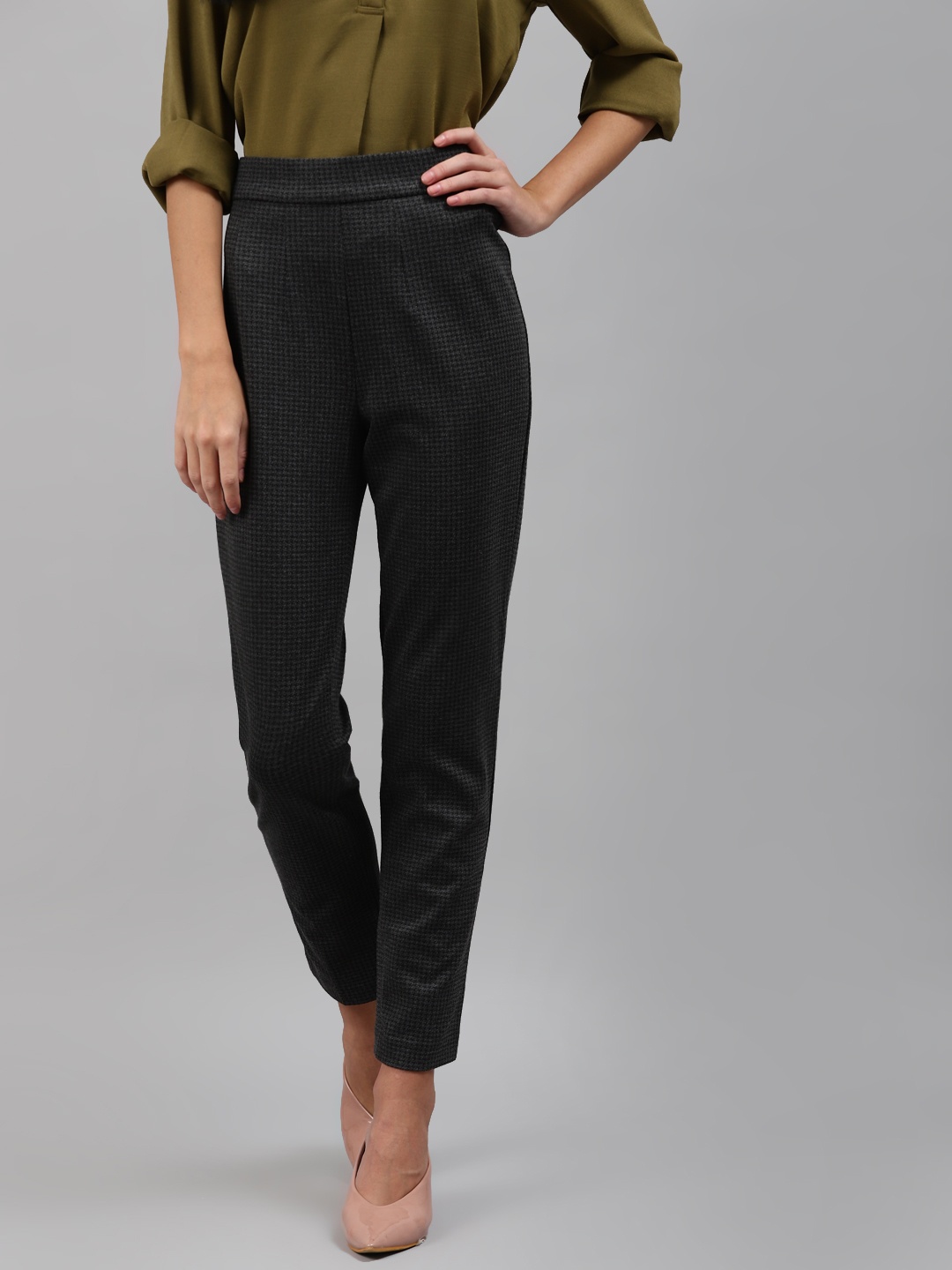 

Marks & Spencer Women Grey Printed Regular Trousers