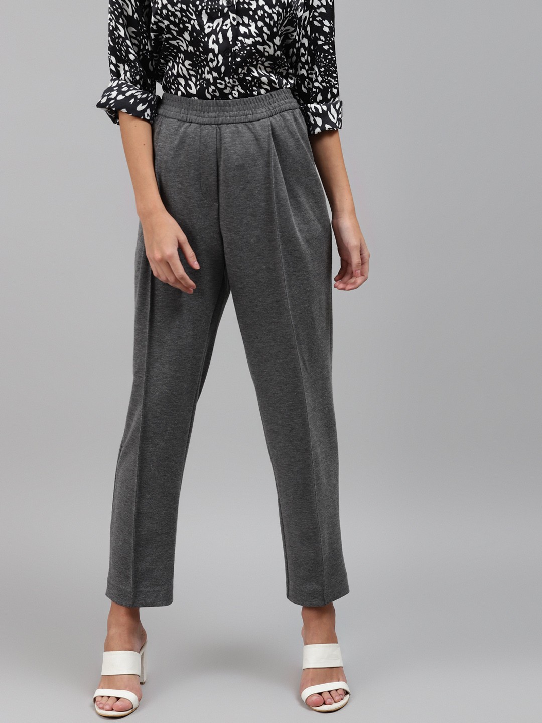 

Marks & Spencer Women Grey Solid Pleated Trousers